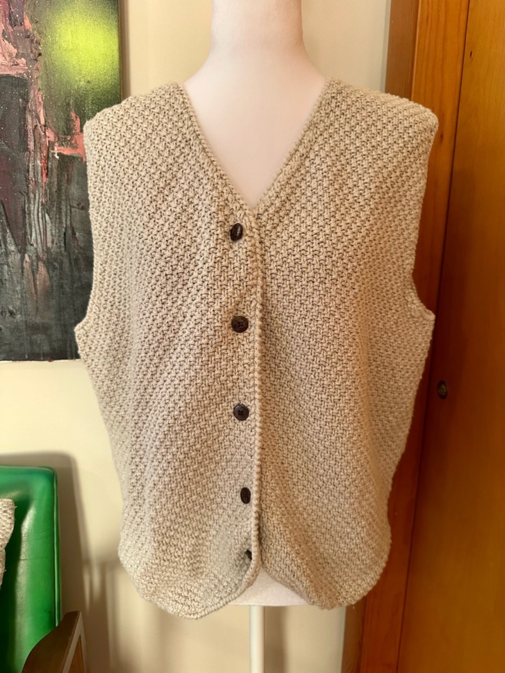 L.L. Bean Neutral Beige Knit Button-Front Women's Vest